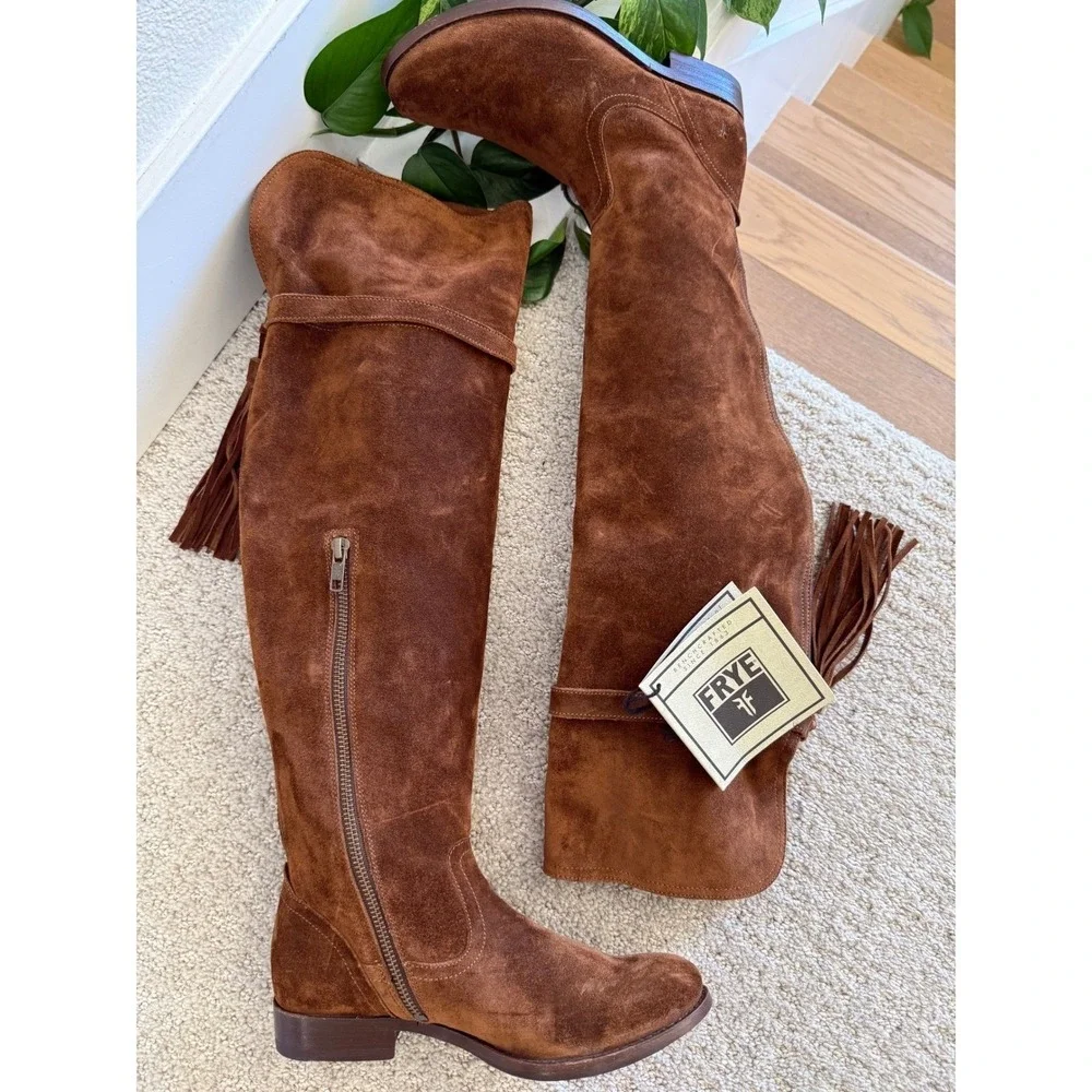 NWT‎ Frye Molly Tassel Over The Knee OTK Suede Boots Wood Brown 5.5